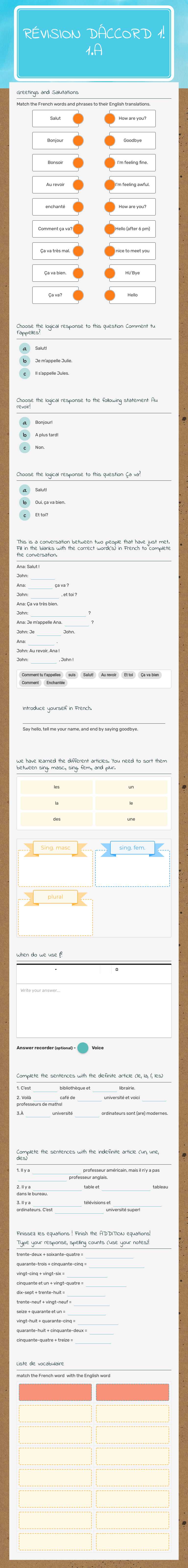 Révision Dáccord 1! 1.A Grade 7 worksheet preview