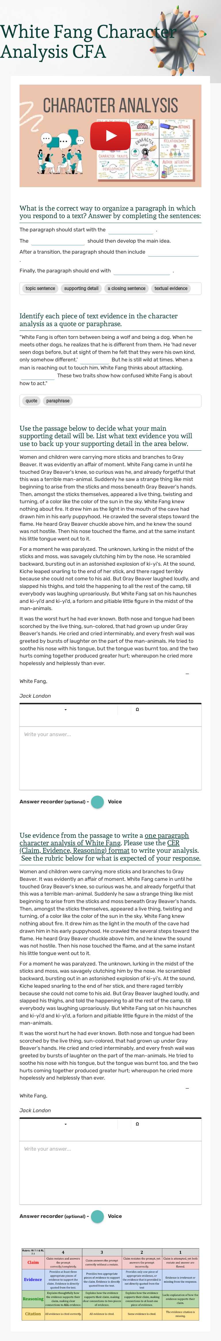 White Fang     
Character Analysis CFA worksheet preview image