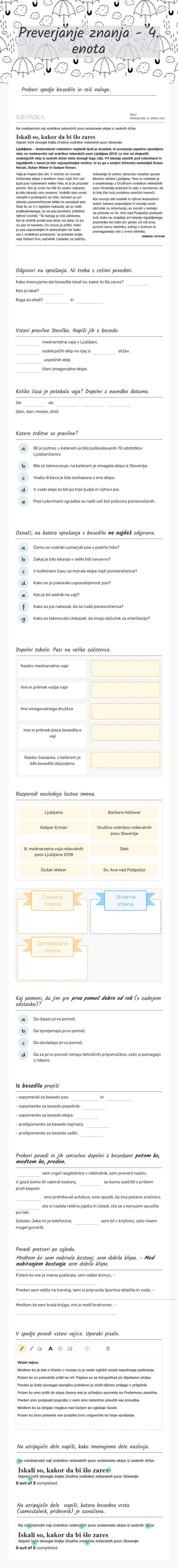 Preverjanje znanja - 4. enota Grade 6 worksheet preview