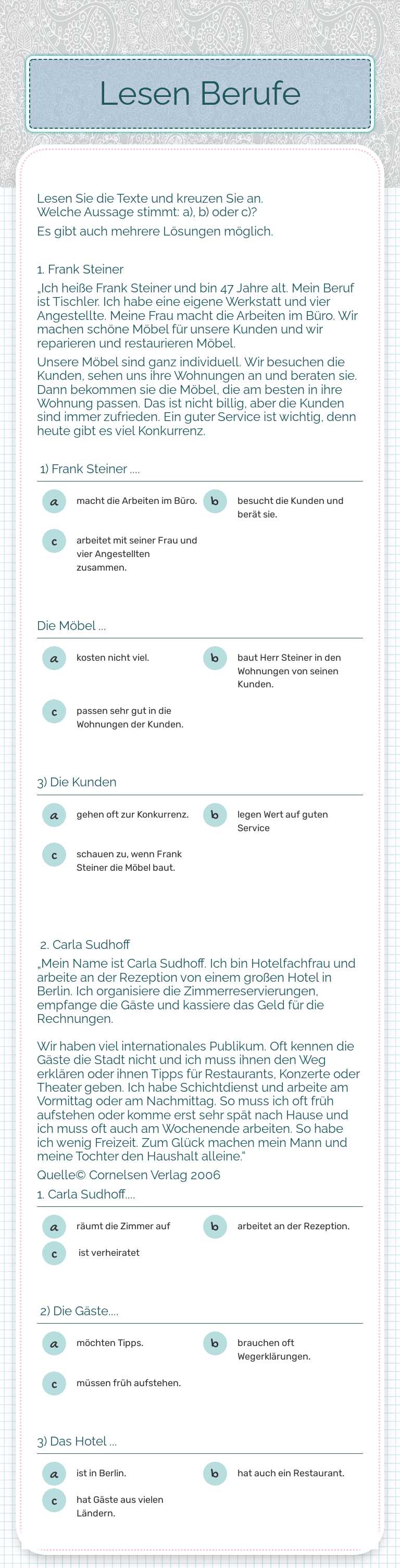 Lesen Berufe Grade 9 worksheet preview