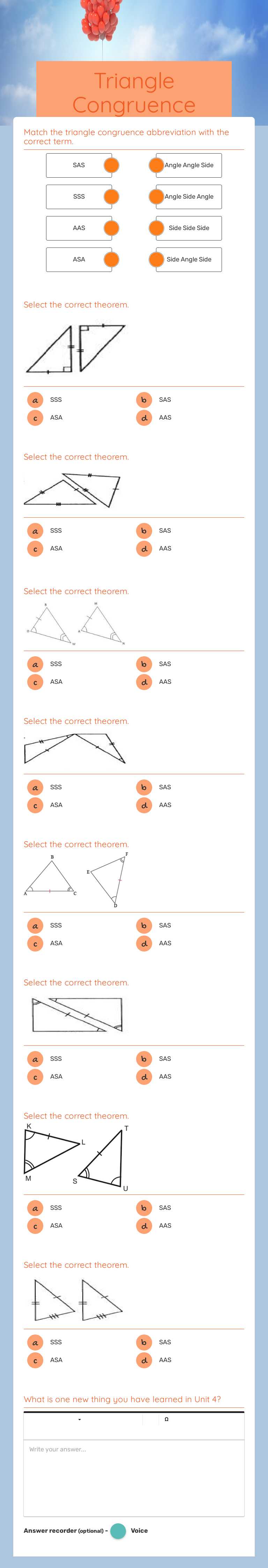 Triangle Congruence Theorems worksheet preview image