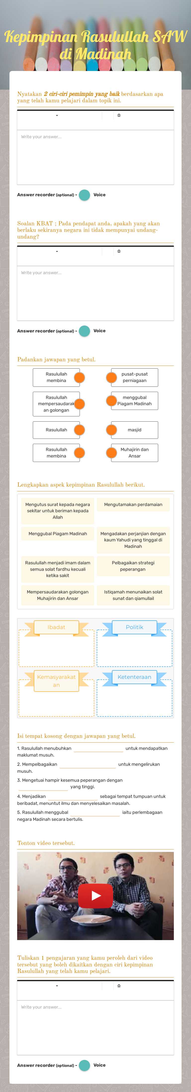 Kepimpinan Rasulullah SAW di Madinah worksheet preview image