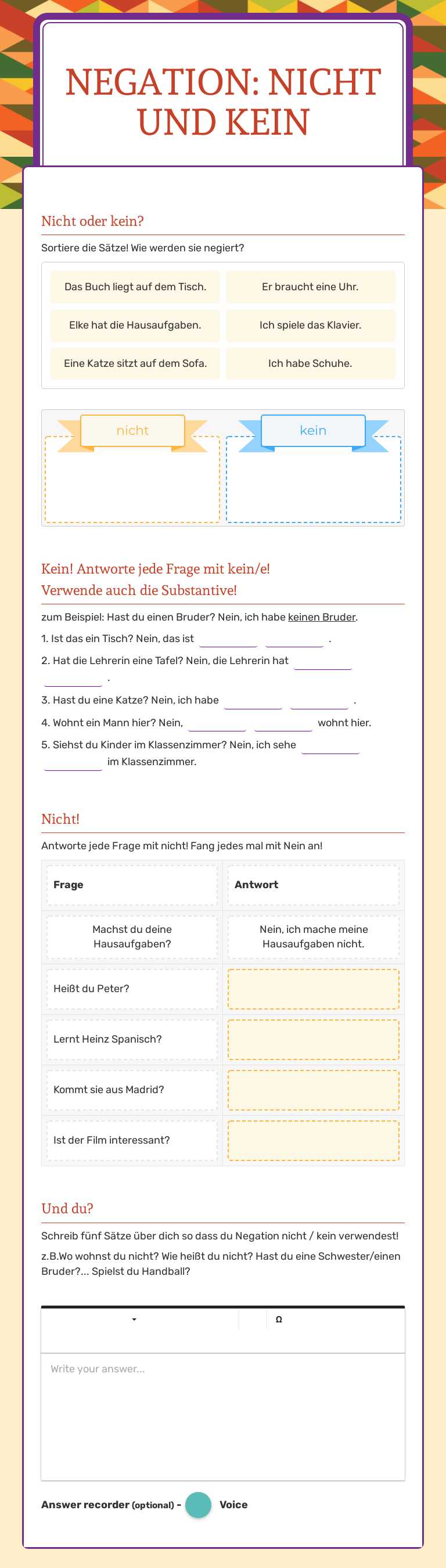 Negation: Nicht und Kein worksheet preview image