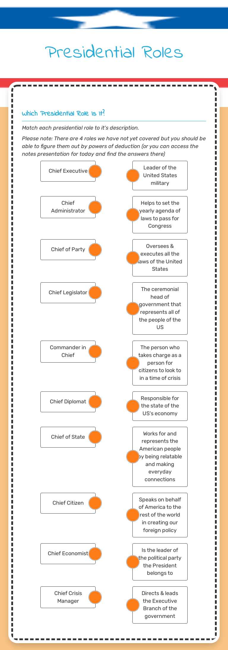 Presidential Roles worksheet preview image