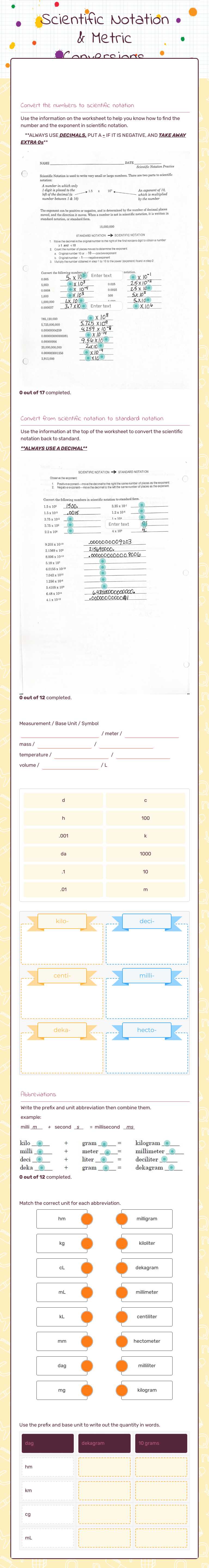 Scientific Notation & Metric Conversions worksheet preview image