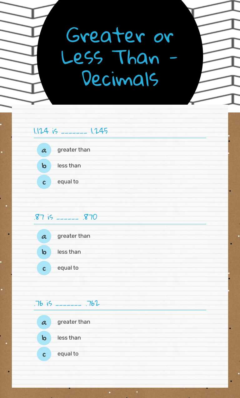 Greater or Less Than - Decimals worksheet preview image