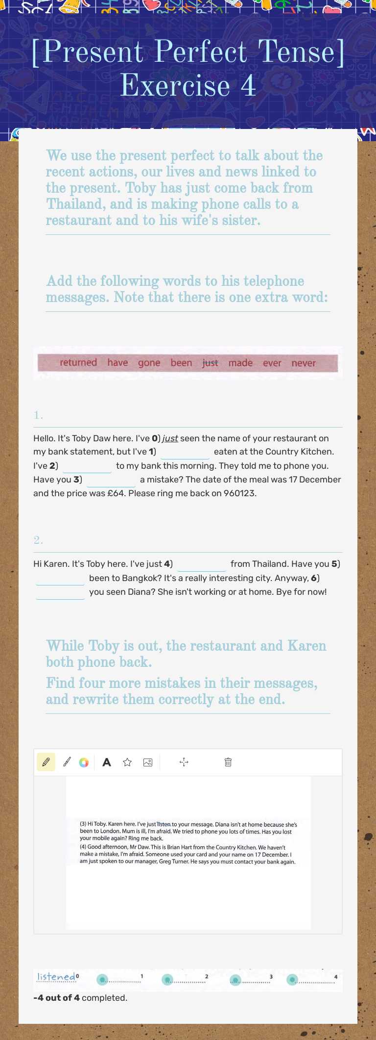 [Present Perfect Tense] Exercise 4 worksheet preview image