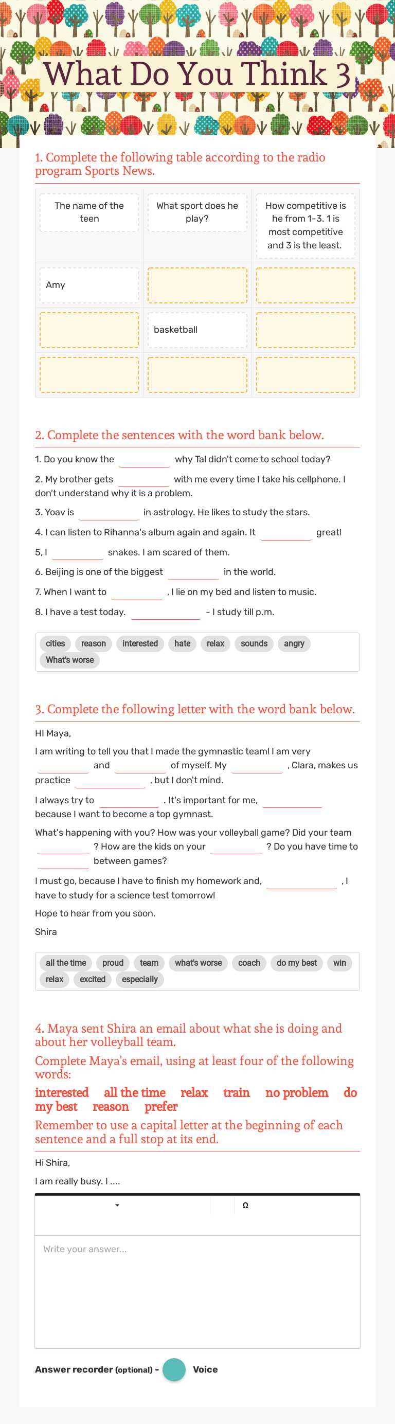 What Do You Think 3 worksheet preview image