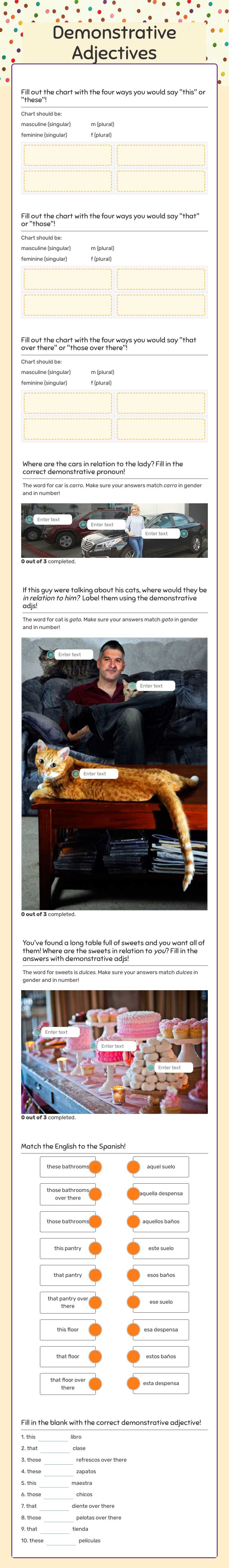 Demonstrative Adjectives worksheet preview image