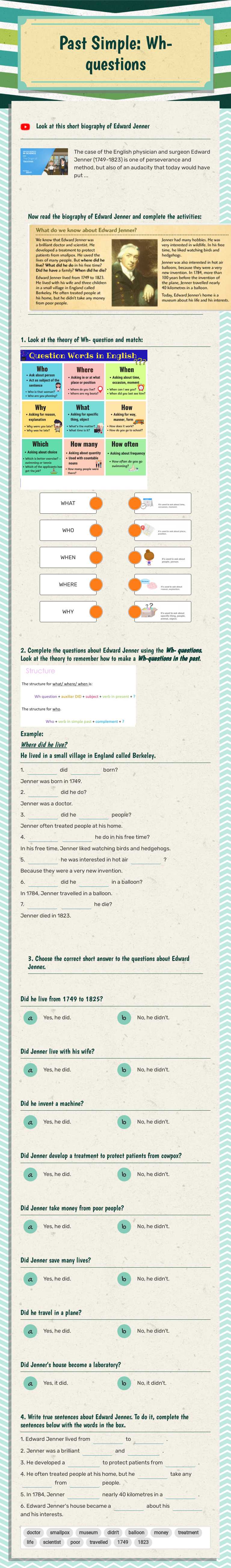 Past Simple: Wh- questions Grade 5 worksheet preview