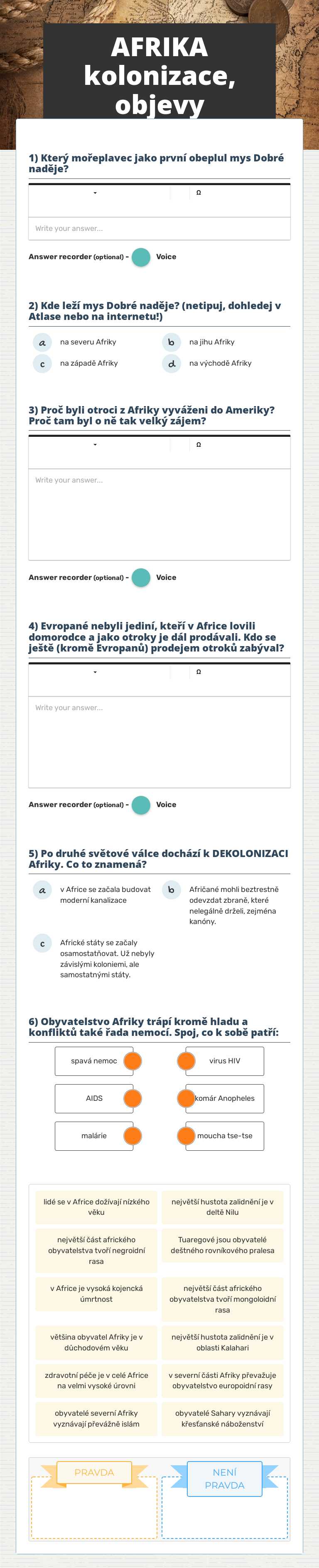 AFRIKA    
 kolonizace, objevy worksheet preview image
