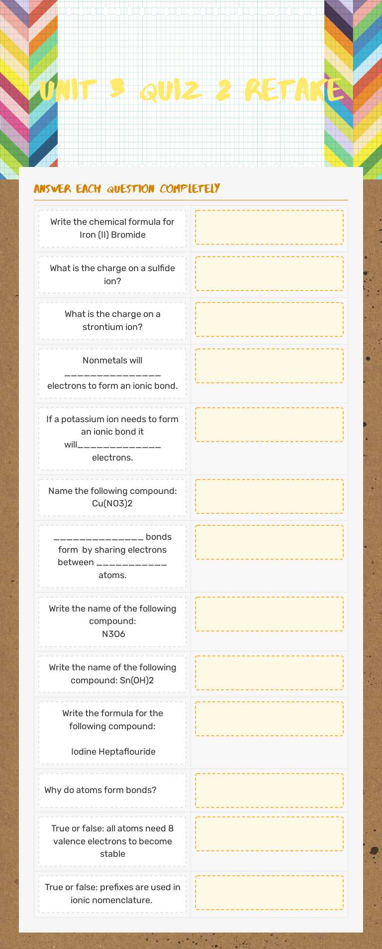 Unit 3 Quiz 2 Retake worksheet preview image