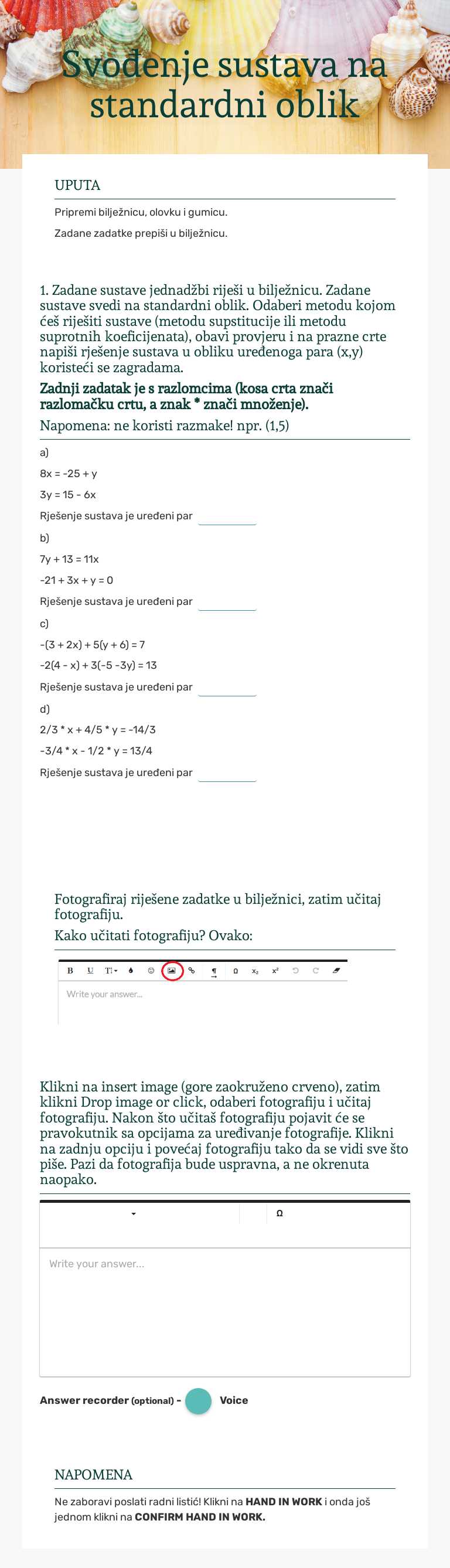 Svođenje sustava na standardni oblik Grade 7 worksheet preview