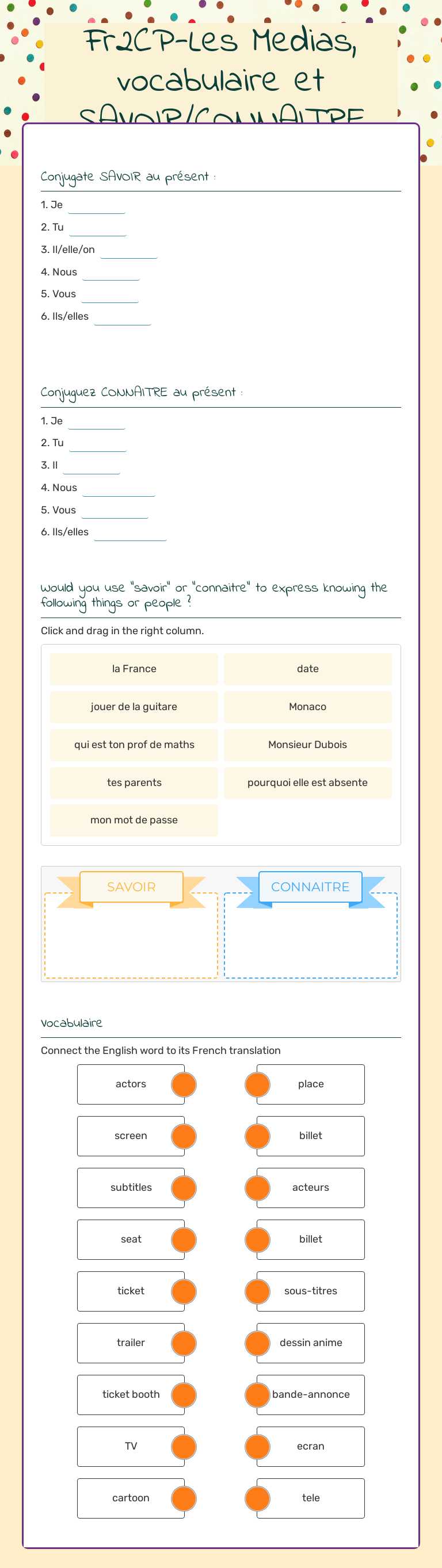 Fr2CP-Les Medias, vocabulaire et SAVOIR/CONNAITRE worksheet preview image