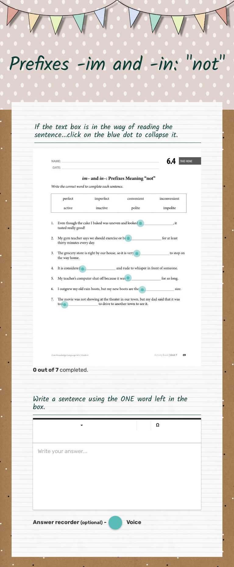 Prefixes -im and -in: "not" worksheet preview image