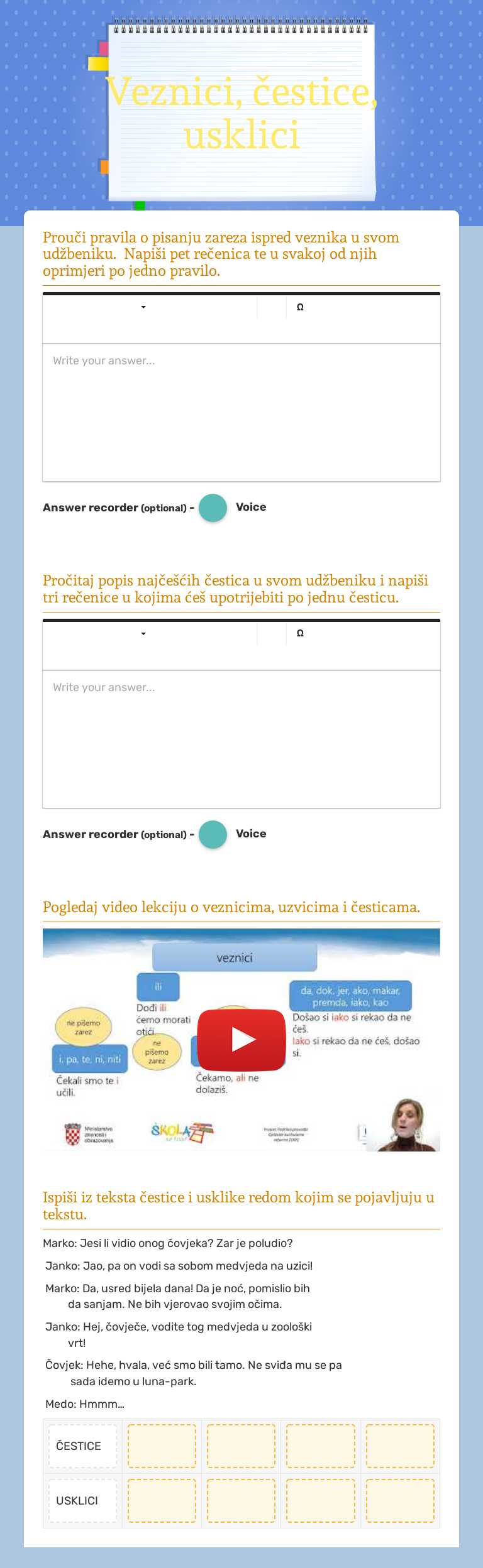 Veznici, čestice, usklici worksheet preview image