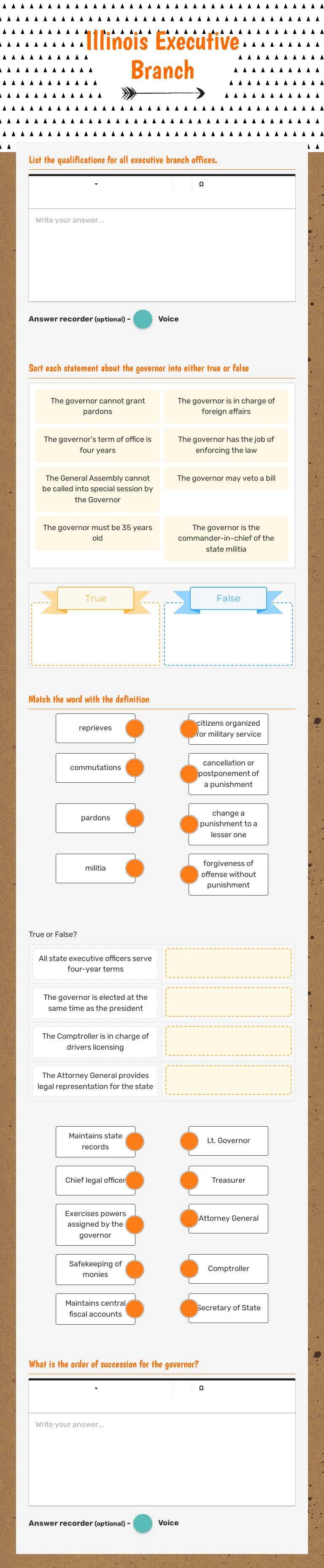 Illinois Executive Branch worksheet preview image