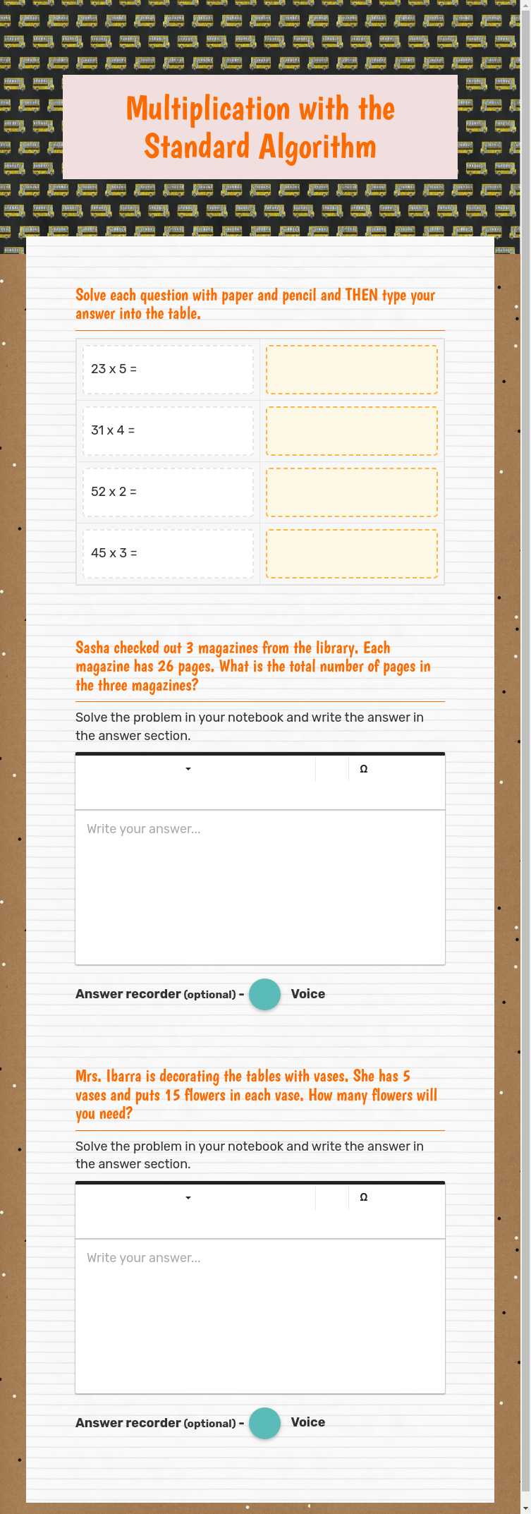 Multiplication with the Standard Algorithm worksheet preview image
