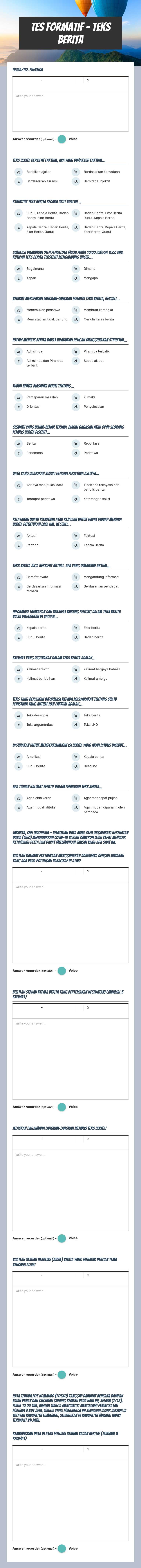 Tes Formatif - Teks Berita worksheet preview image