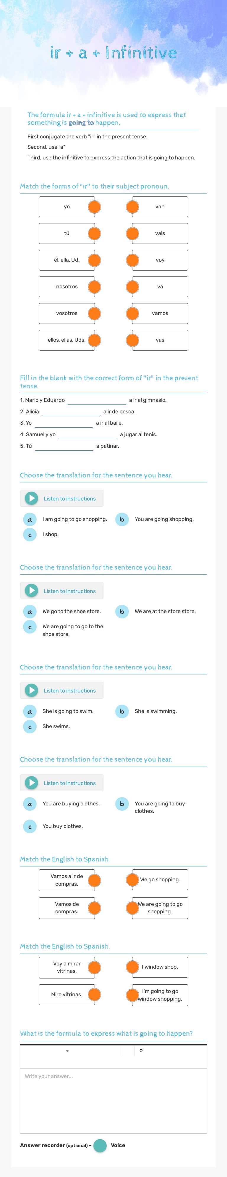 ir + a + Infinitive worksheet preview image