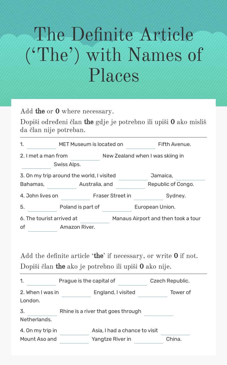 The Definite Article (‘The’) with Names of Places worksheet preview image