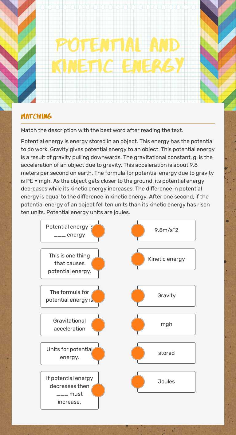 Potential and kinetic energy worksheet preview image