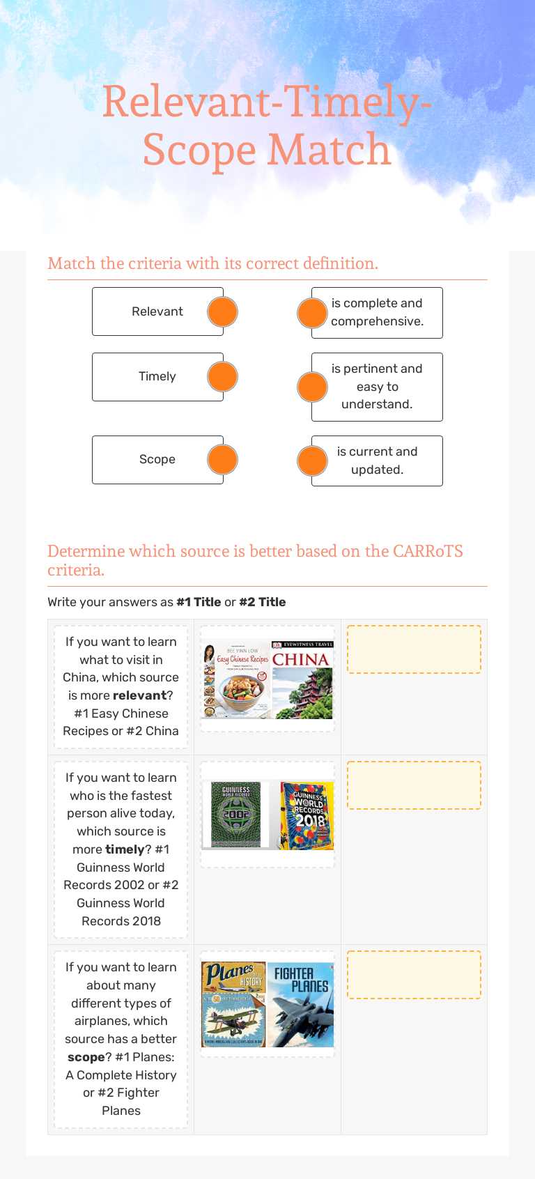 Relevant-Timely-Scope Match Grade 9 worksheet preview