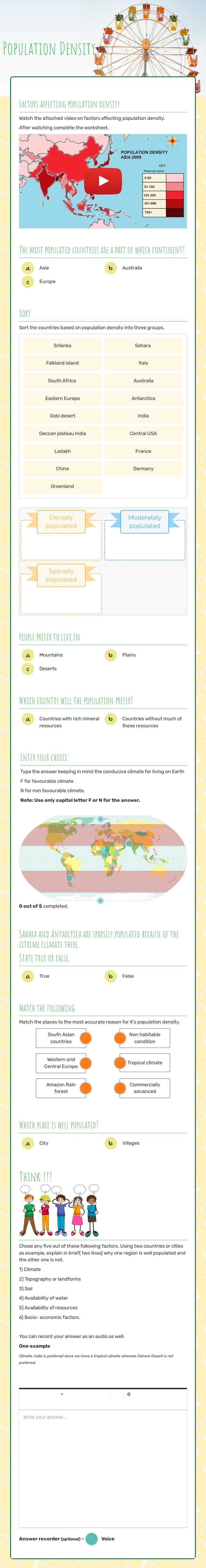 Population Density worksheet preview image