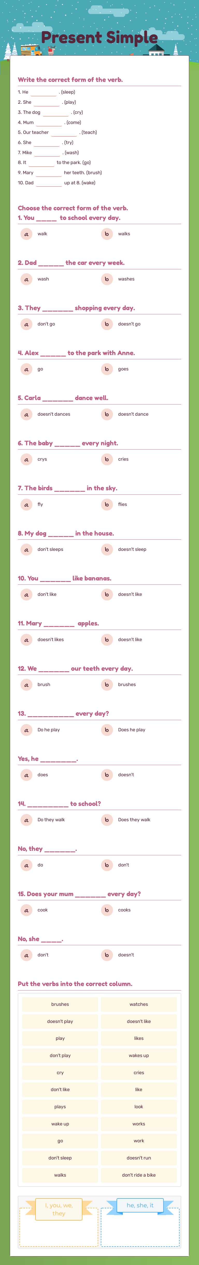 Present Simple Grade 5 worksheet preview