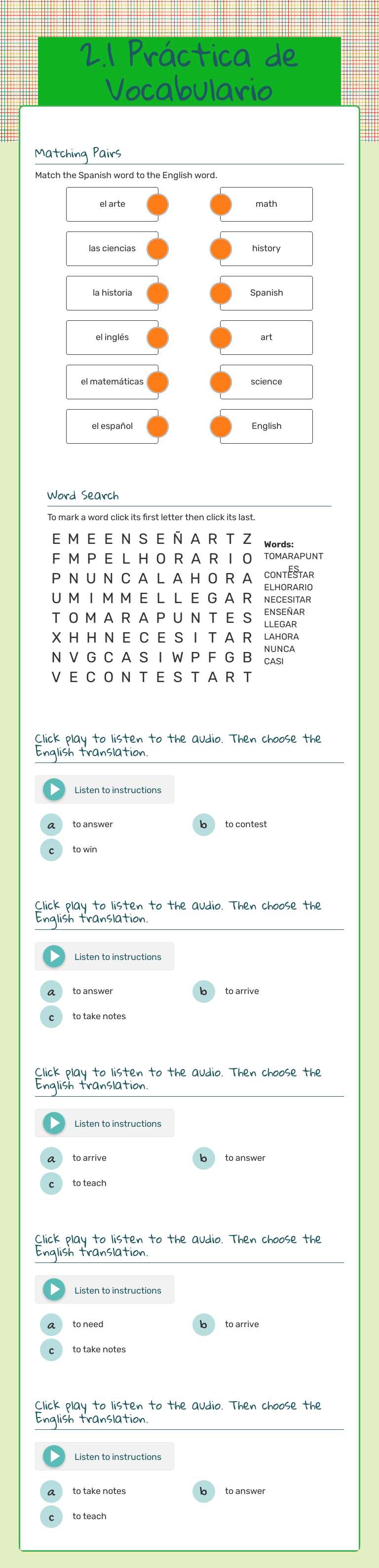 2.1 Práctica de Vocabulario worksheet preview image