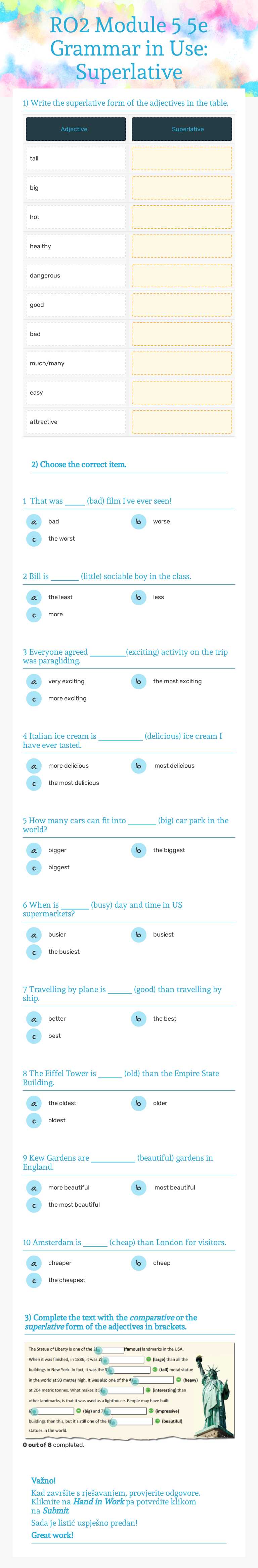 RO2 Module 5             5e Grammar in Use:  Superlative worksheet preview image