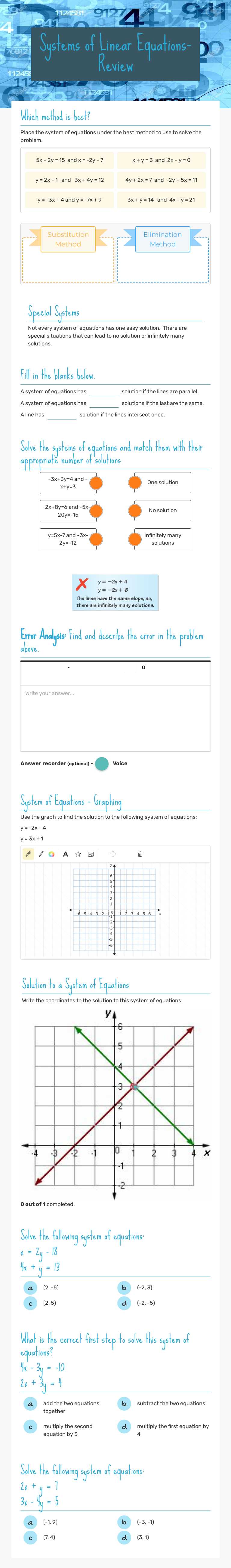 Systems of Linear Equations-Review worksheet preview image