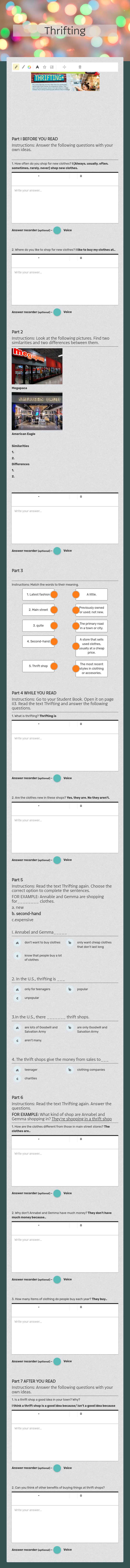 Thrifting worksheet preview image