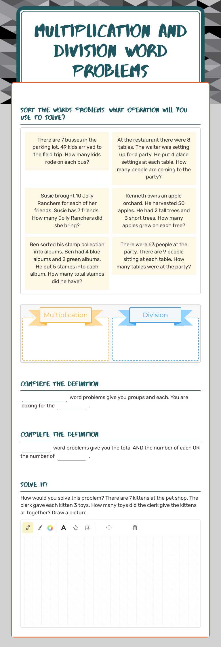 Multiplication and Division Word problems worksheet preview image