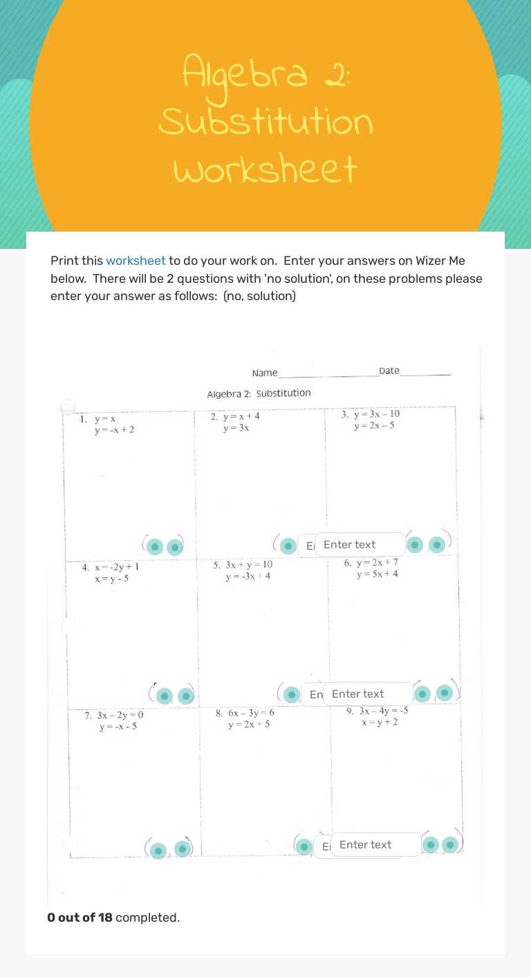 Algebra 2:
Substitution
Worksheet worksheet preview image