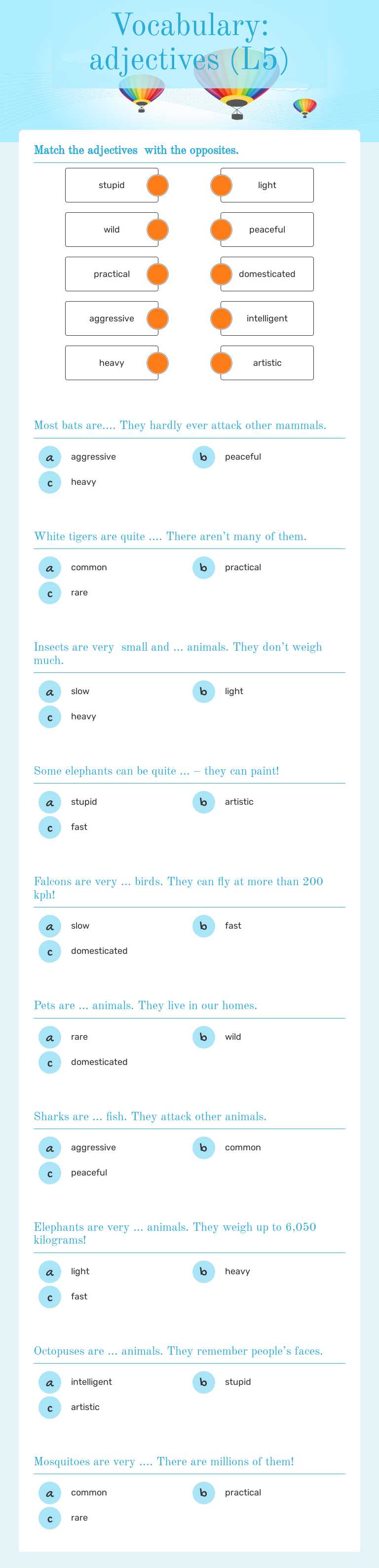 Vocabulary:  adjectives (L5) Grade 5 worksheet preview