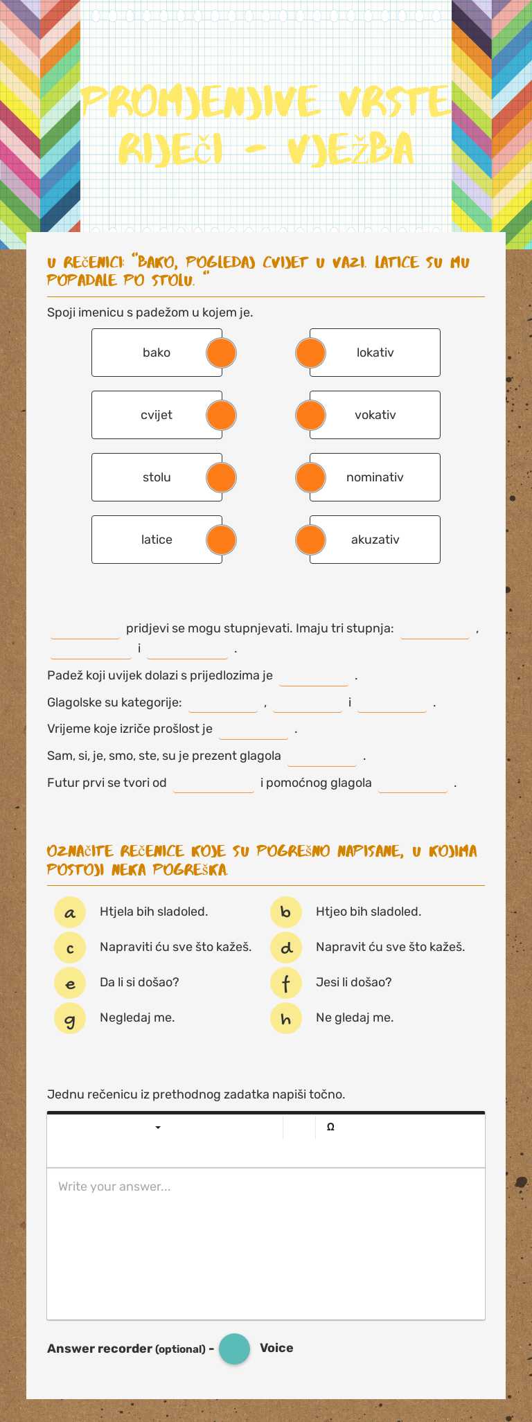 Promjenjive vrste riječi - vježba Grade 5 worksheet preview