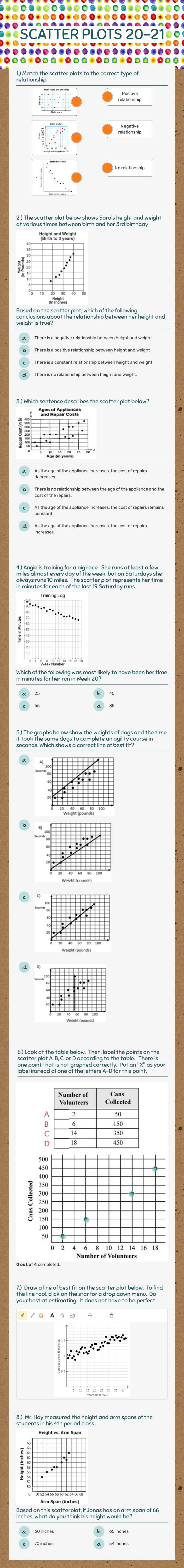 SCATTER PLOTS   20-21 worksheet preview image