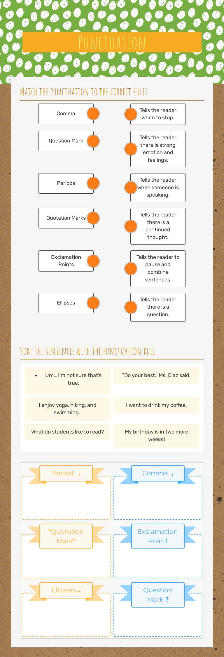 Punctuation worksheet preview image
