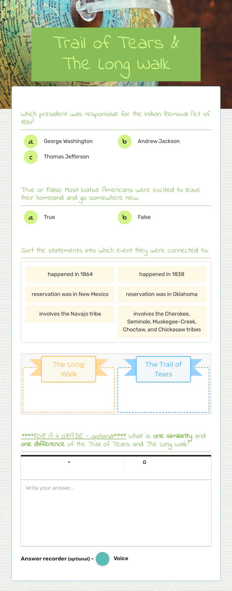 Trail of Tears & The Long Walk worksheet preview image