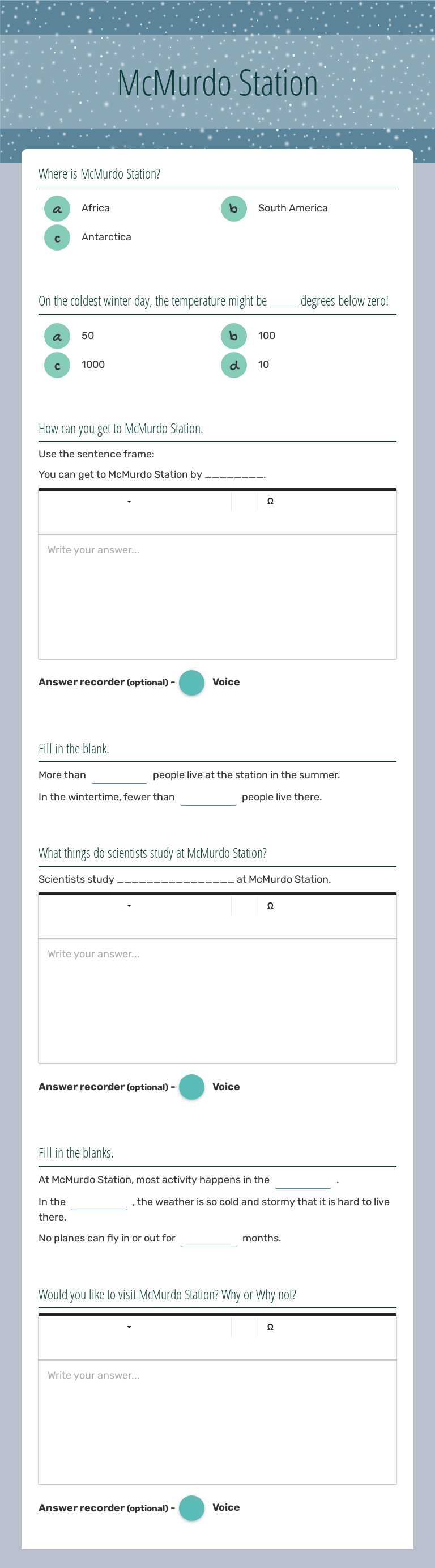 McMurdo Station worksheet preview
