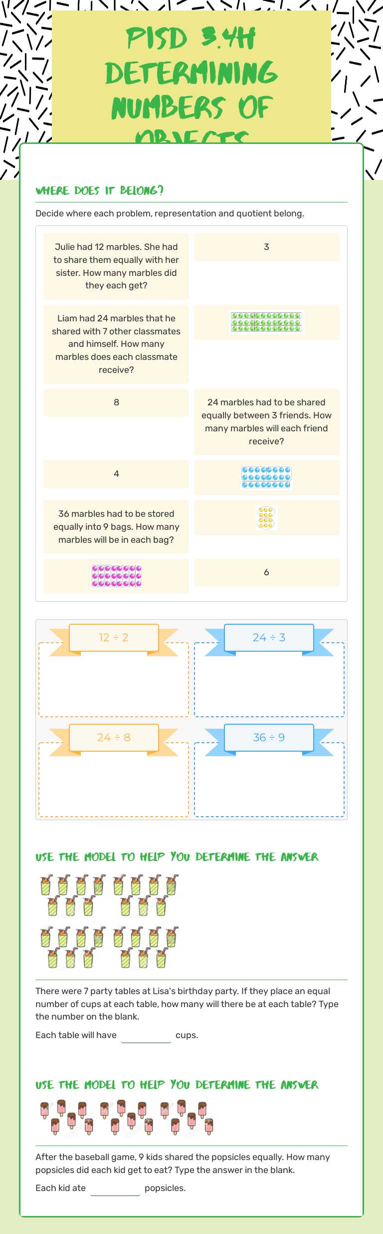PISD 3.4H Determining Numbers of Objects worksheet preview image