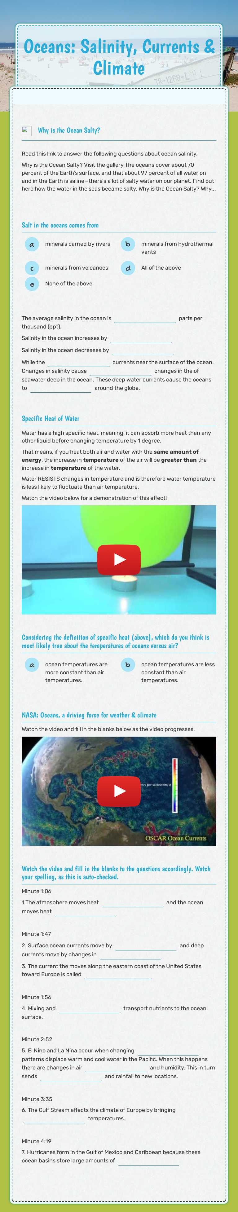 Oceans: Salinity, Currents & Climate worksheet preview image