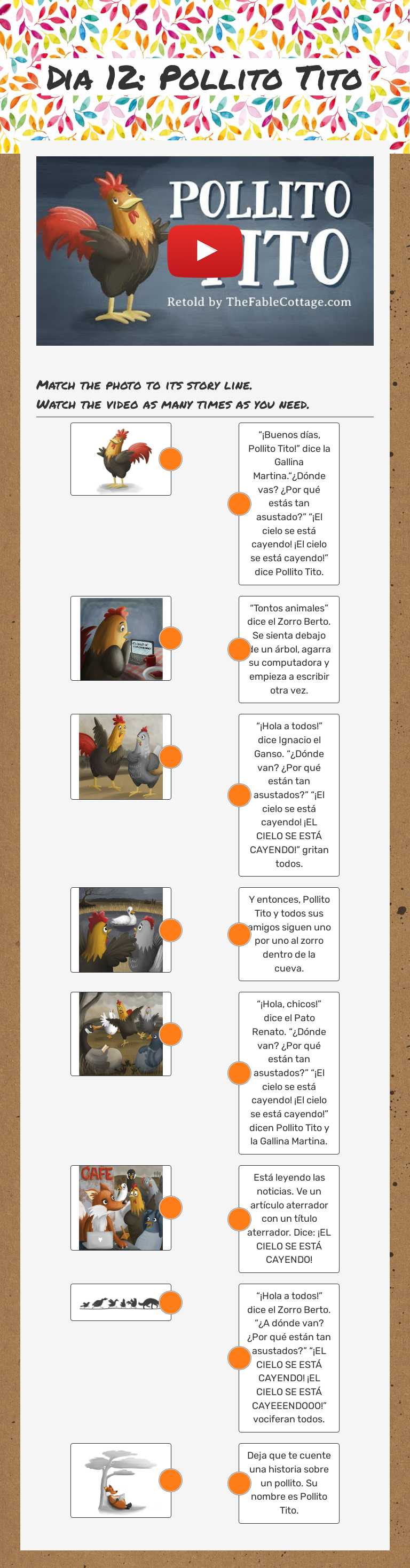 Dia 12: Pollito Tito Grade 6 worksheet preview