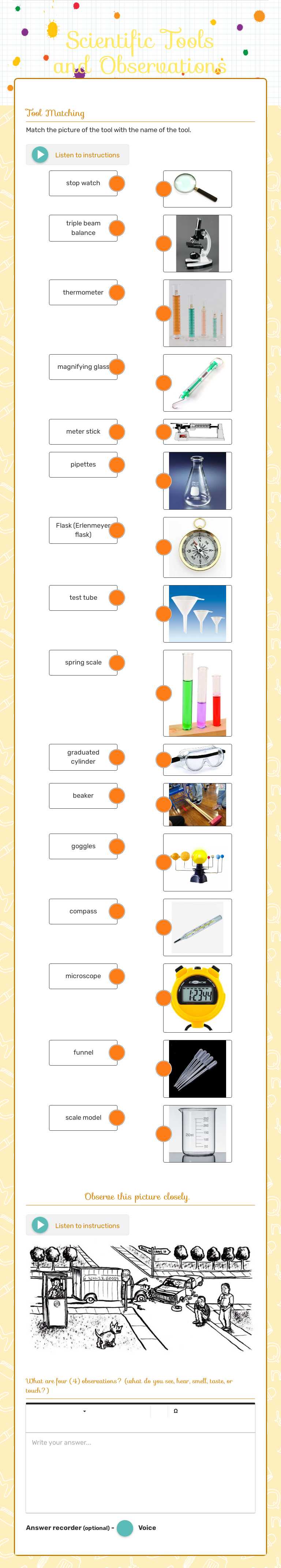 Scientific Tools and Observations Grade 5 worksheet preview