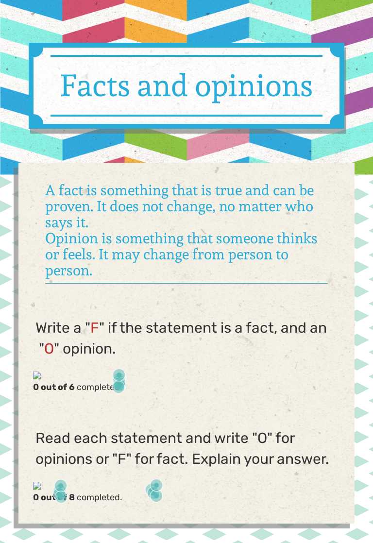 Facts and opinions worksheet preview image