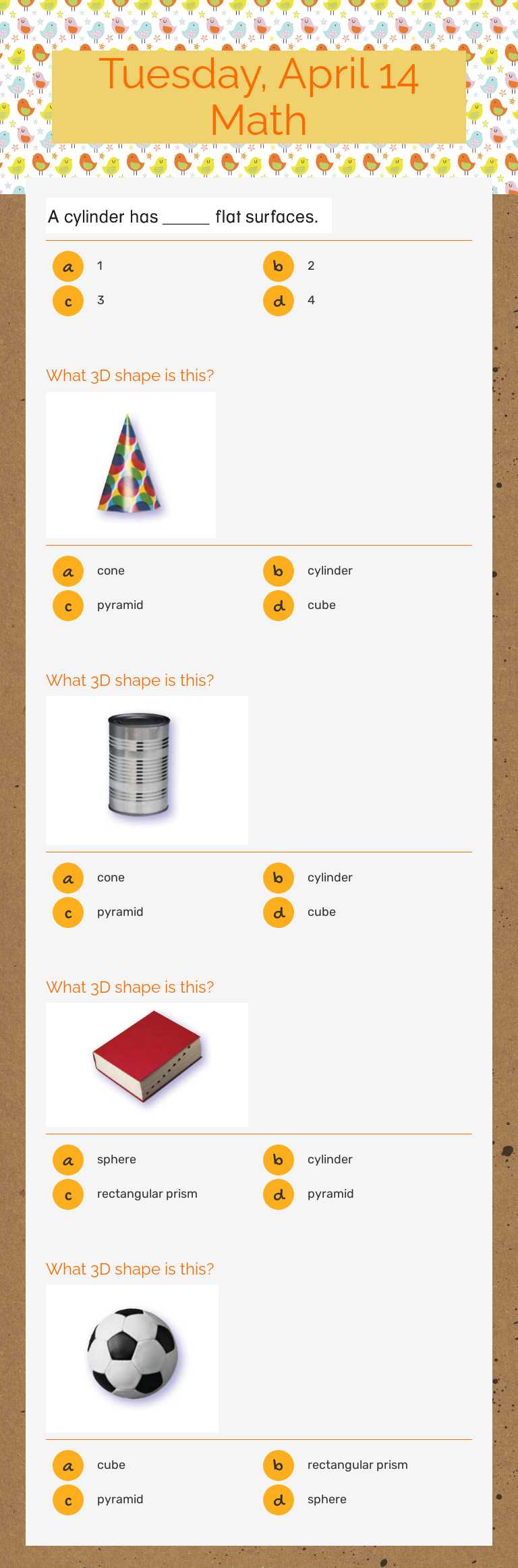 Tuesday, April 14 Math worksheet preview image