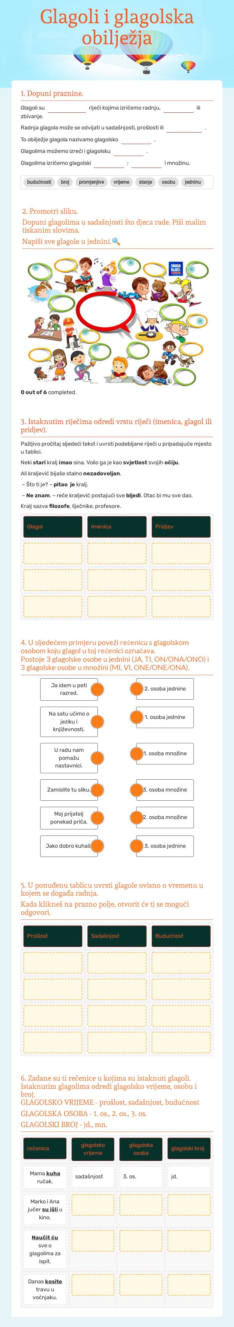 Glagoli i glagolska obilježja worksheet preview image