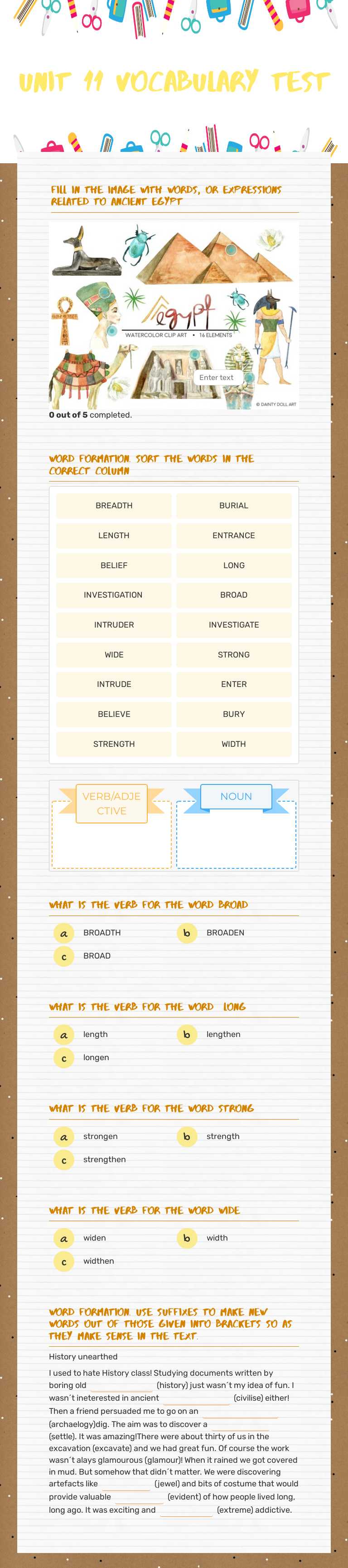 UNIT 11 VOCABULARY TEST worksheet preview image