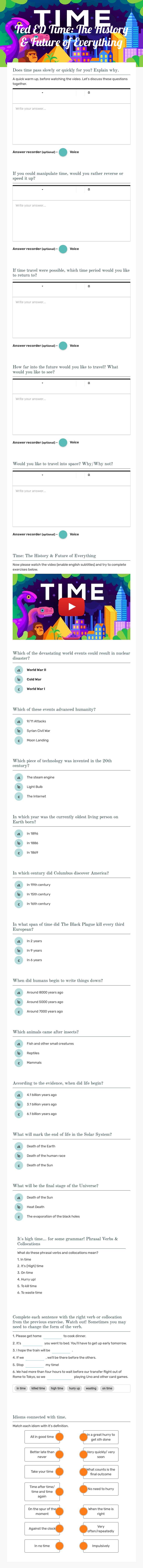 Ted ED Time: The History & Future of Everything worksheet preview image
